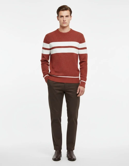 Striped Color-Block Crew Neck Pullover for Men's Knitwear