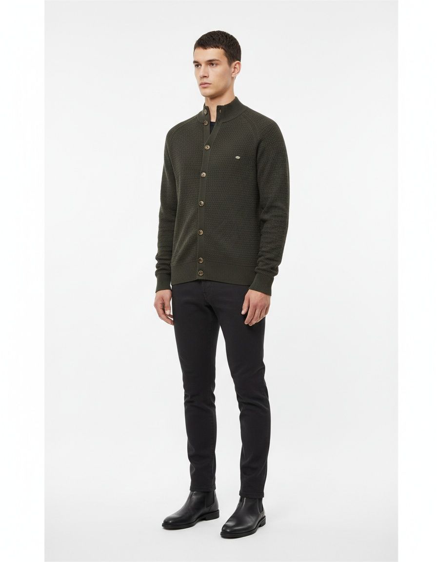 Slim Fit Patchwork Color Block Men's Knit Sweater for Autumn and Winter Casual Wear