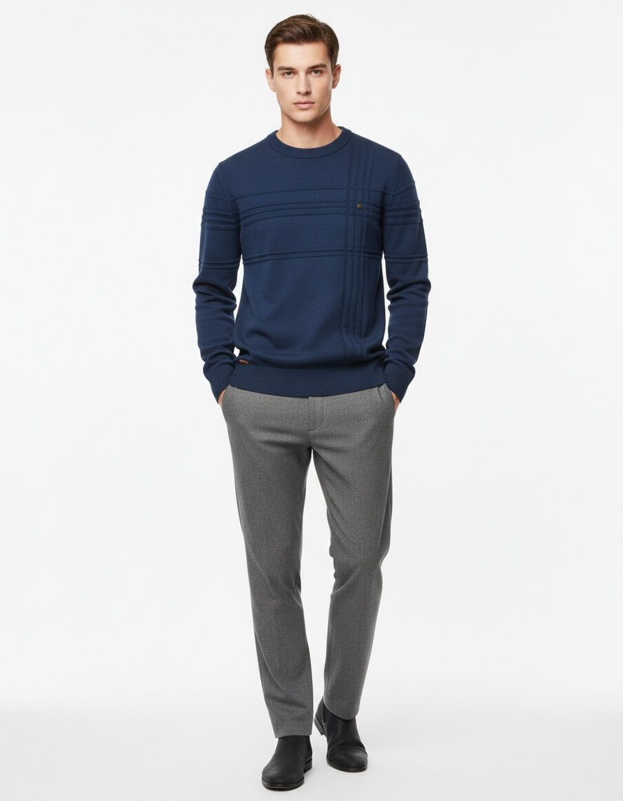 Winter Casual Men's Crew Neck Solid Color Pullover Sweater