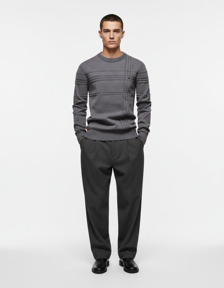 Winter Casual Men's Crew Neck Solid Color Pullover Sweater