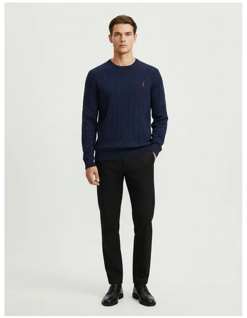 Men's Solid Color Knitted Pullover with Deer Embroidery for Winter Casual Wear