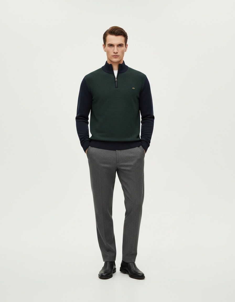 Half-Zip Stand Collar Business Casual Men's Sweater for Autumn and Winter