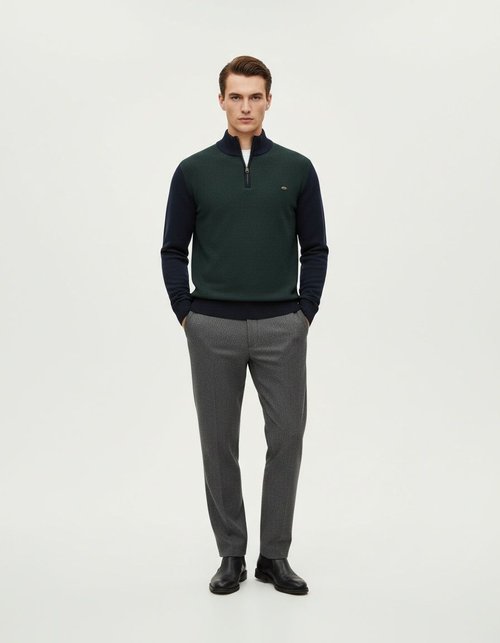 Half-Zip Stand Collar Business Casual Men's Sweater for Autumn and Winter