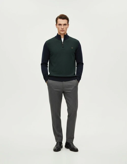 Half-Zip Stand Collar Business Casual Men's Sweater for Autumn and Winter