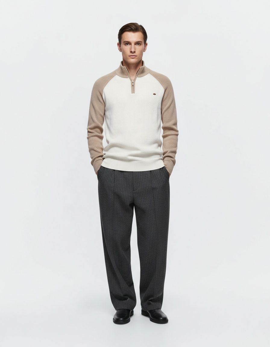 Men's Premium Half-Zip Stand Collar Winter Raglan Sleeve Pullover Knitwear