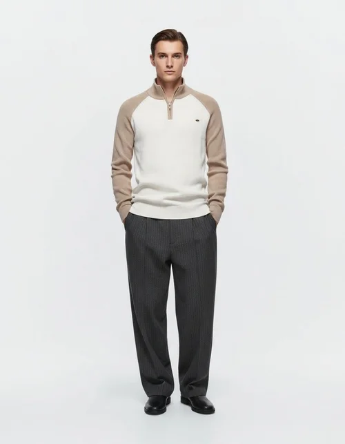 Men's Premium Half-Zip Stand Collar Winter Raglan Sleeve Pullover Knitwear