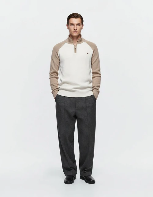 Men's Premium Half-Zip Stand Collar Winter Raglan Sleeve Pullover Knitwear