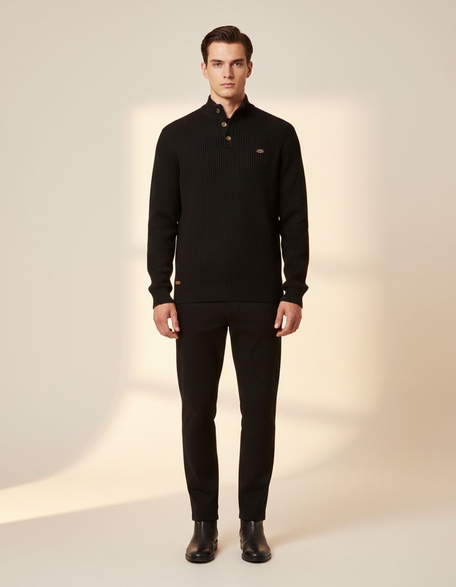 Premium Stand Collar Solid Color Business Casual Men's Winter Sweater