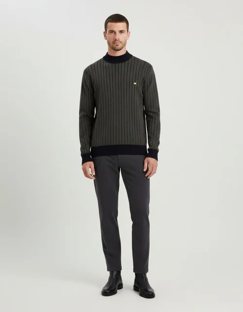 Men's Slim Fit Striped High-Neck Pullover Sweater for Autumn and Winter