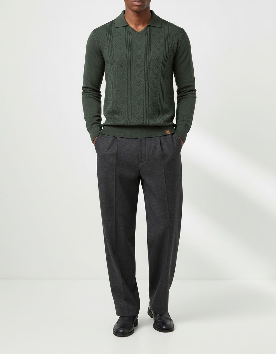 Jacquard Knit V-Neck Men's Sweater for Autumn and Winter Casual Wear