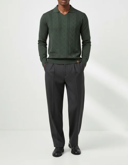 Jacquard Knit V-Neck Men's Sweater for Autumn and Winter Casual Wear