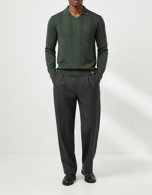 Jacquard Knit V-Neck Men's Sweater for Autumn and Winter Casual Wear