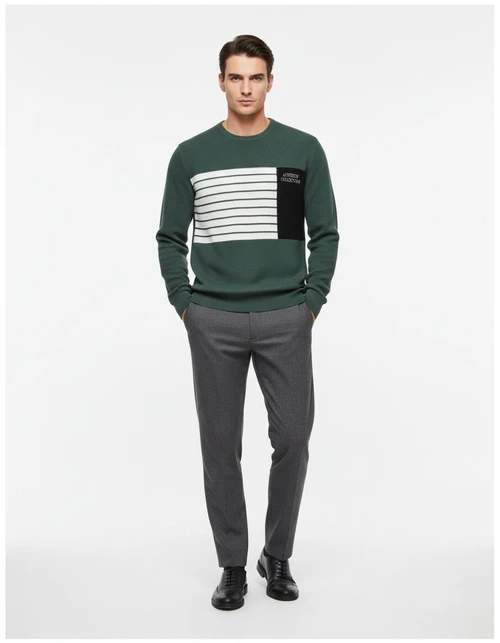 Casual Striped Patchwork Crew Neck Long-Sleeve Men's Autumn and Winter Sweater