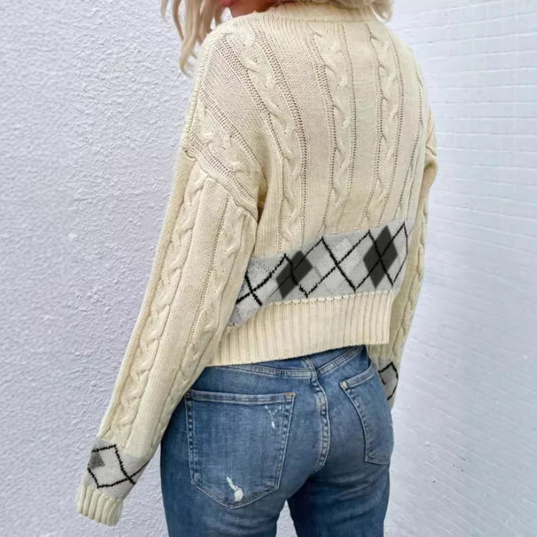 Linen Cable Knit Cropped Cardigan - Long Sleeve Open Front