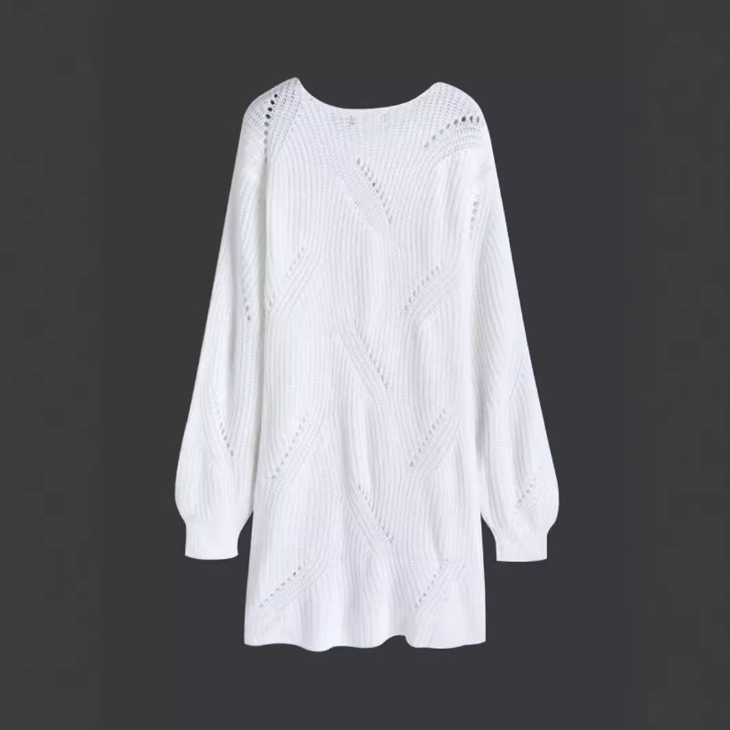 Robe pull décontractée à manches longues ajourées en maille