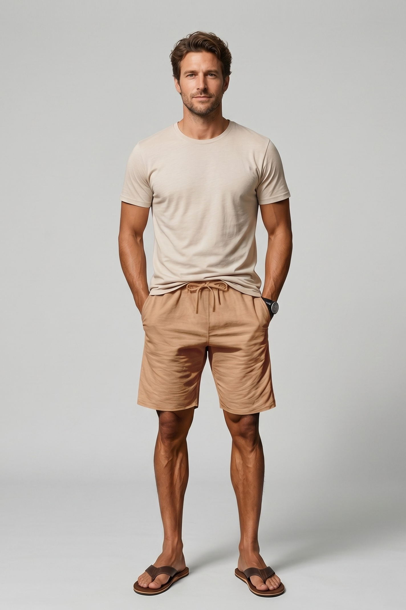 Pantaloncini estivi da uomo in lino, leggeri, casual, da spiaggia, vestibilità ampia NDF-00011