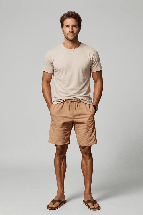 Pantaloncini estivi da uomo in lino, leggeri, casual, da spiaggia, vestibilità ampia NDF-00011