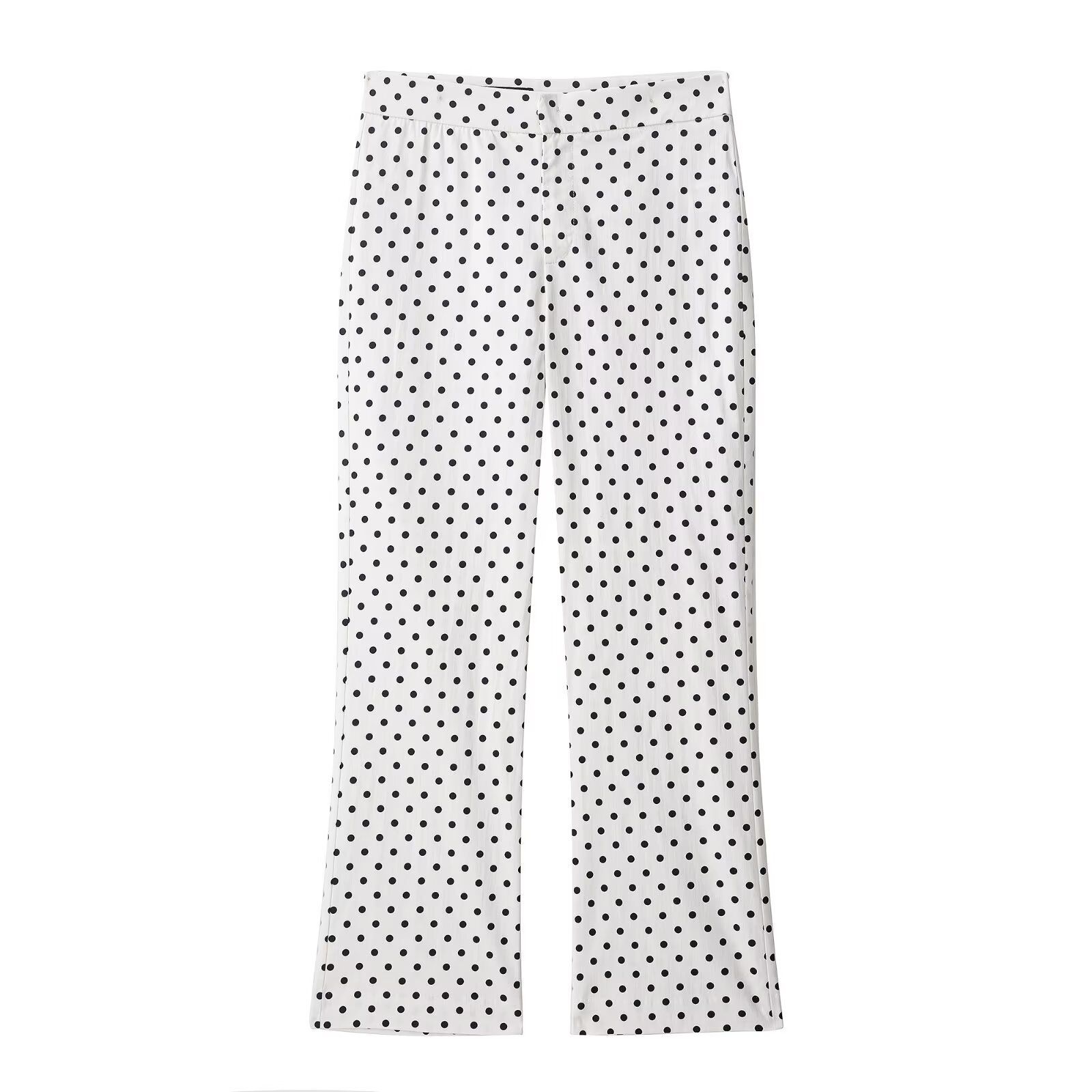 Flared Cropped Pants - Polka Dot High Waist KUN-00015