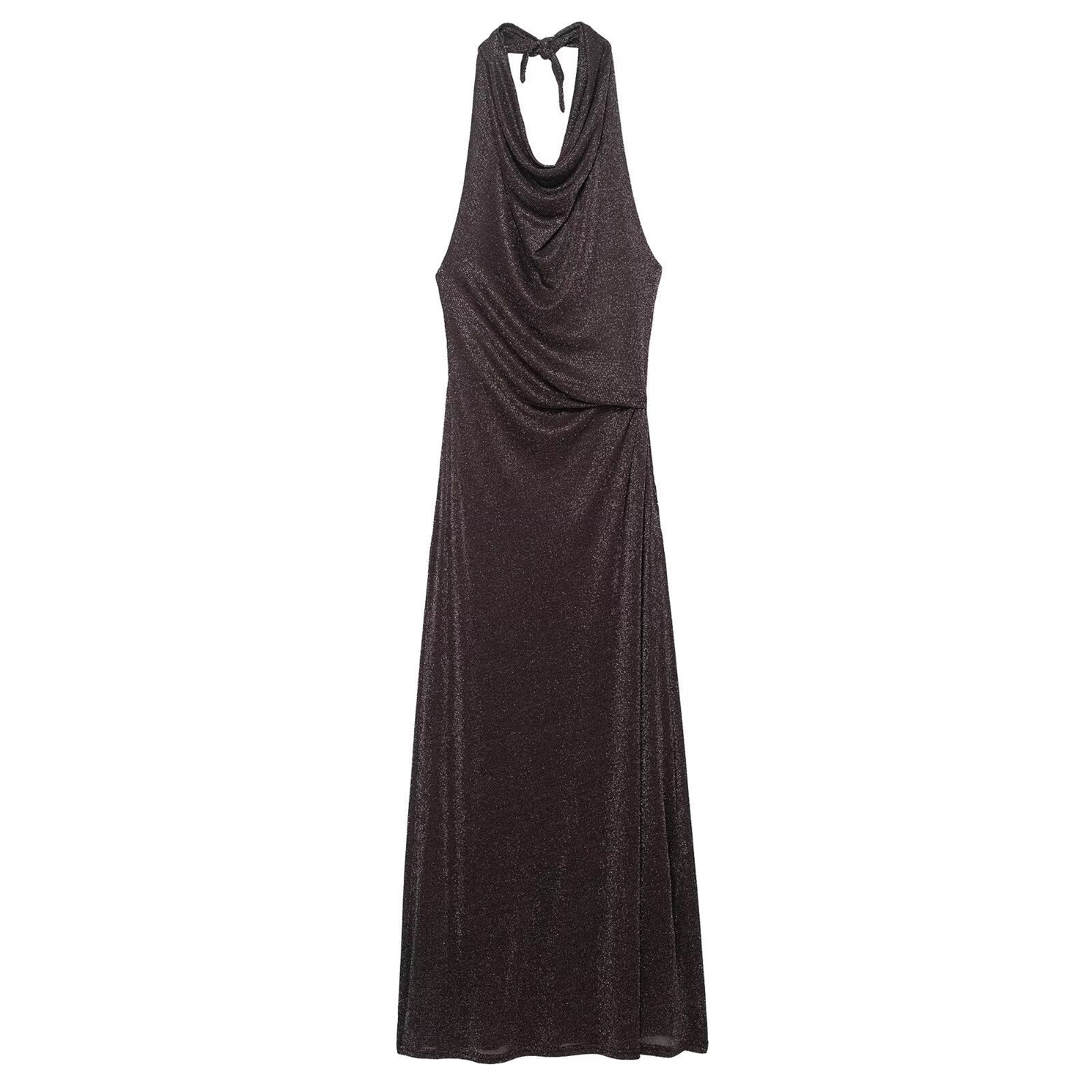 Women's Metallic Thread Backless Midi Dress KUN-00209