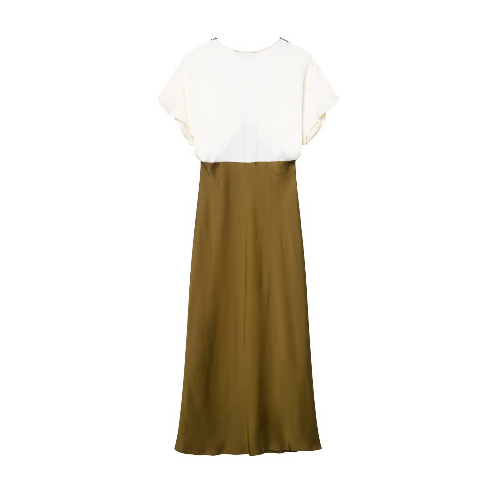 Vestido midi de satén inspirado en la época con ribete de encaje en contraste KUN-00031