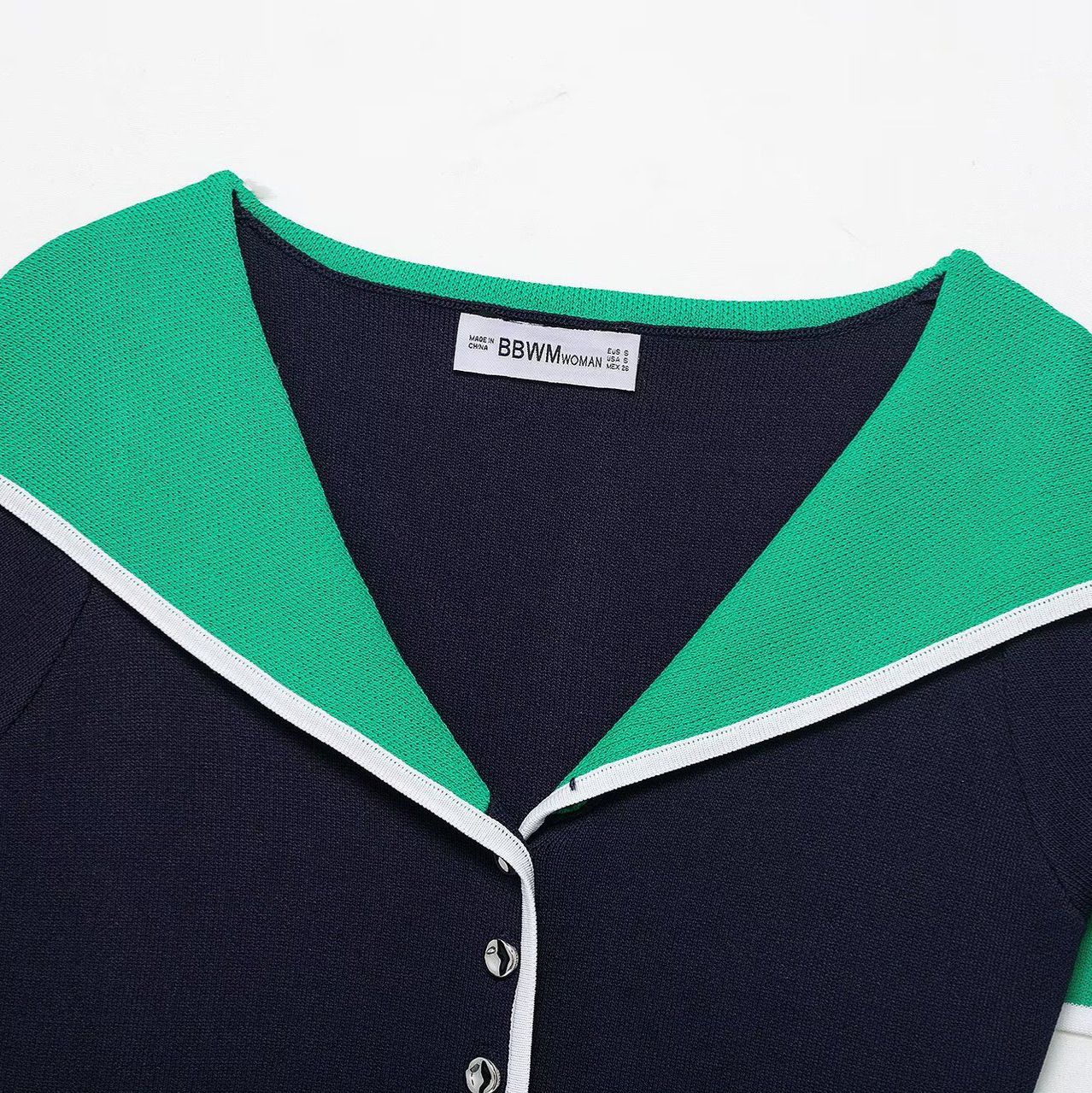 Knit Top Color Block Lapel Sweater KUN-00067