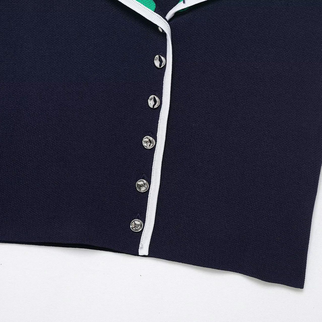 Knit Top Color Block Lapel Sweater KUN-00067