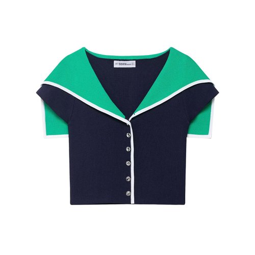 Knit Top Color Block Lapel Sweater KUN-00067