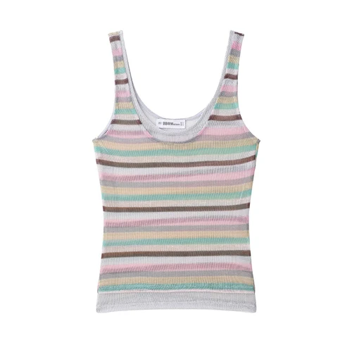 Conjunto de top y vestido a rayas con detalles metálicos KUN-00115