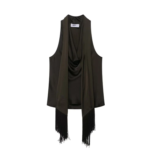 Blusa de satén con borlas - Estilo europeo KUN-00105