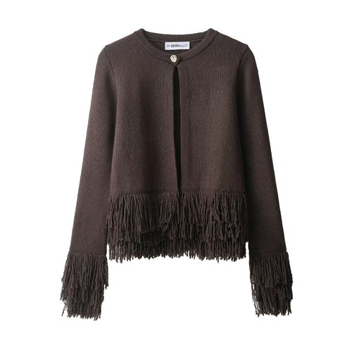 Knit Fringe Button Cardigan - Women's European Style KUN-00085