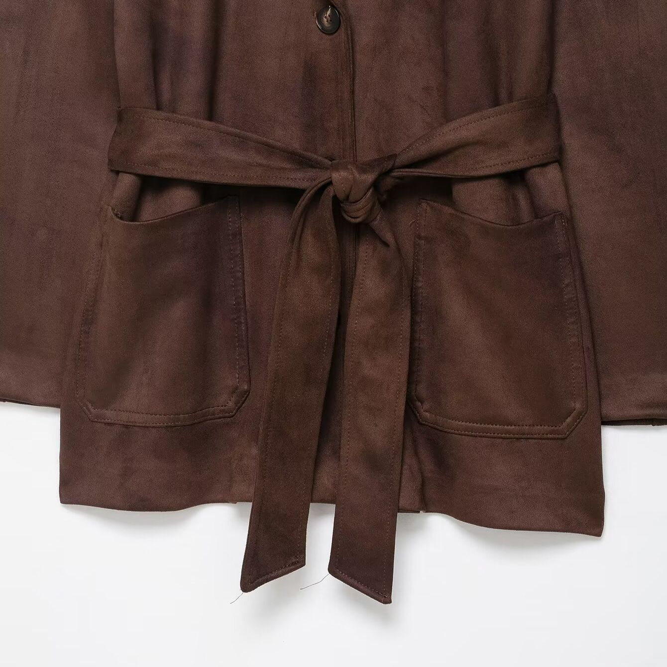 Chaqueta de ante sintético con cinturón - Estilo europeo KUN-00139