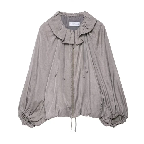 Conjunto de chaqueta bomber de satén y pantalón ancho KUN-00041