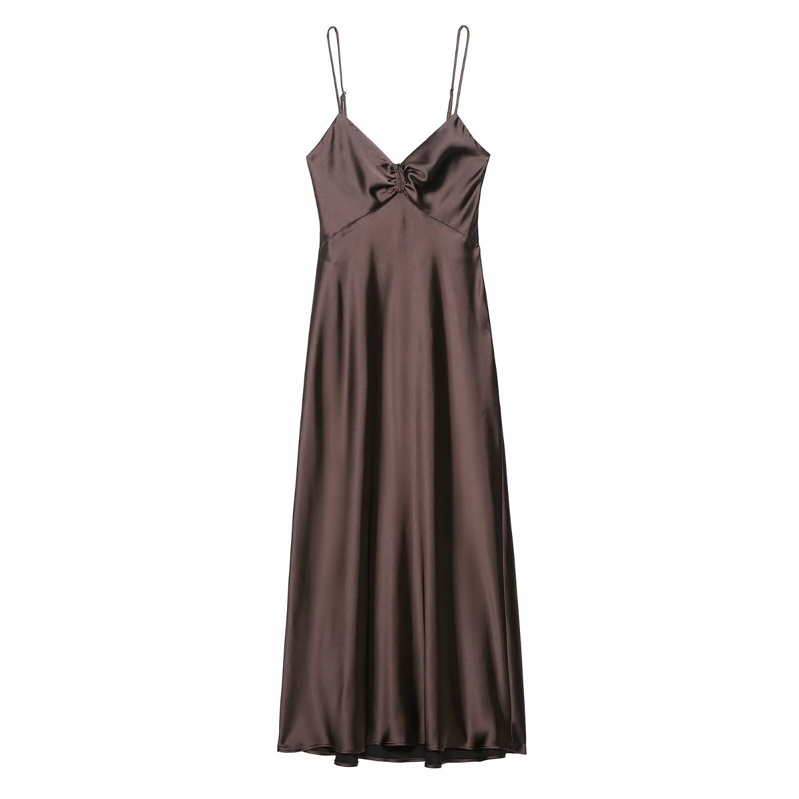Satin Midi Dress - Ruched Elegant Versatile KUN-00112