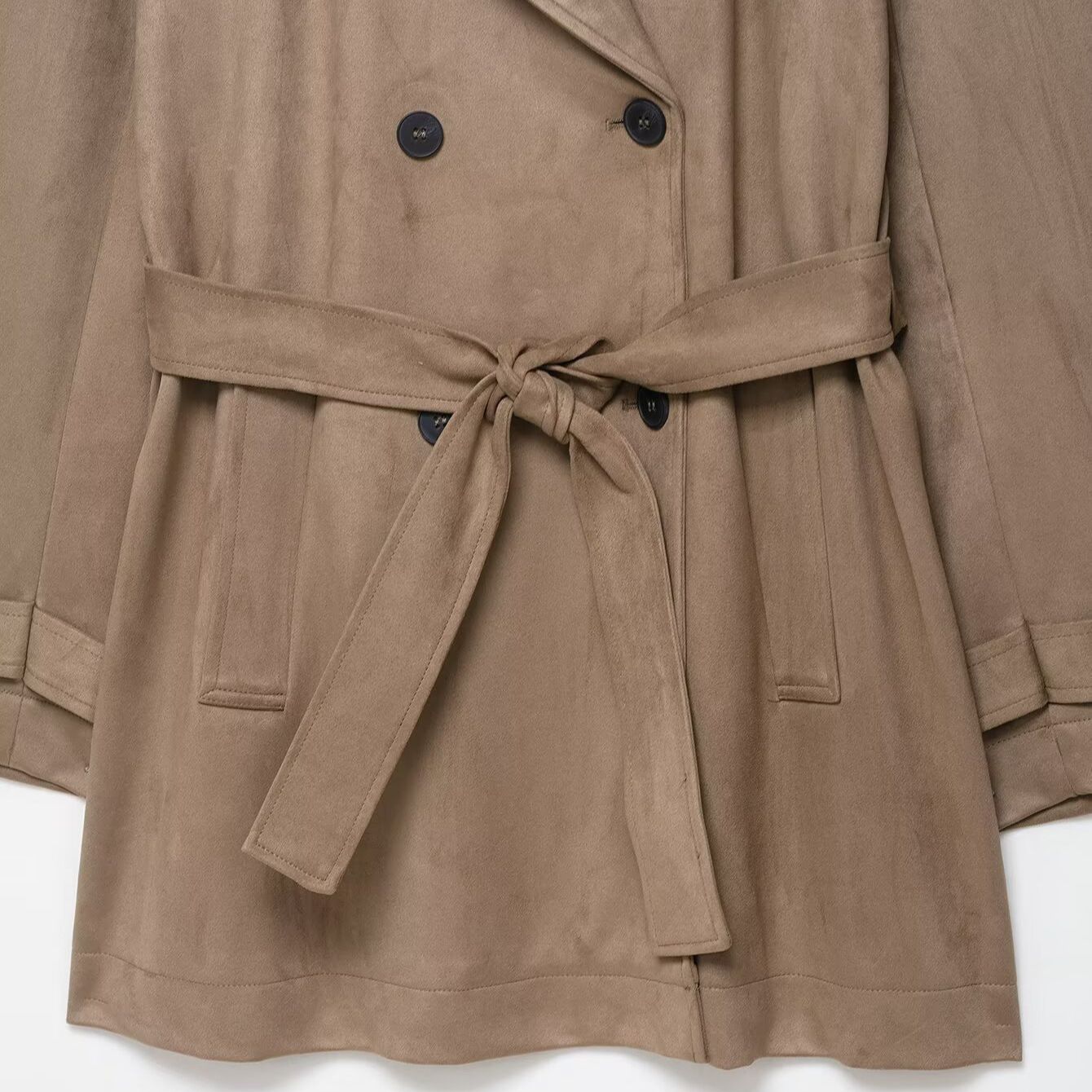 Faux Suede Trench Coat Chic Casual Outerwear KUN-00016