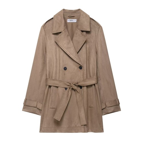 Faux Suede Trench Coat Chic Casual Outerwear KUN-00016