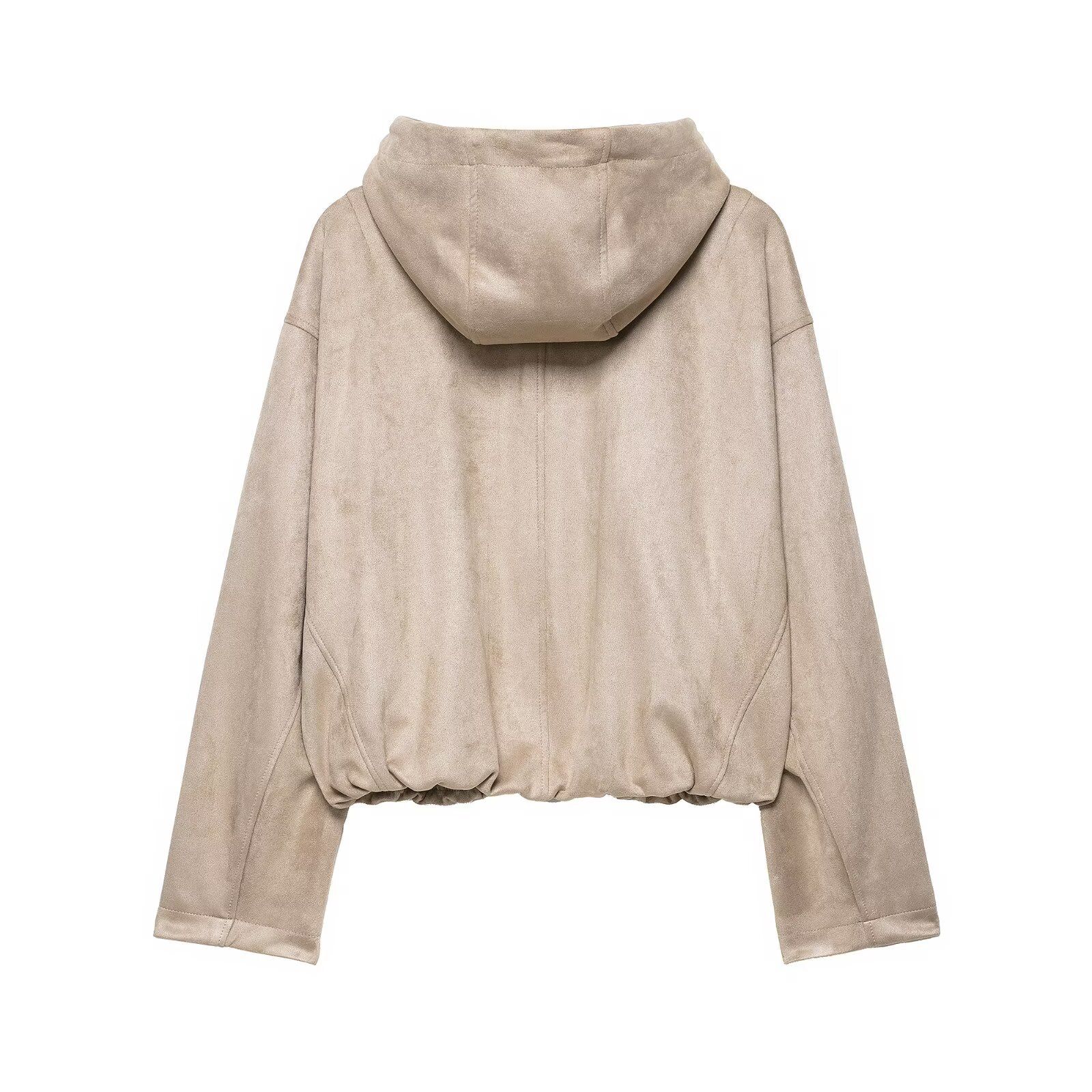 Suede Bomber Jacket Women's Hooded Aviator Jacket KUN-00086