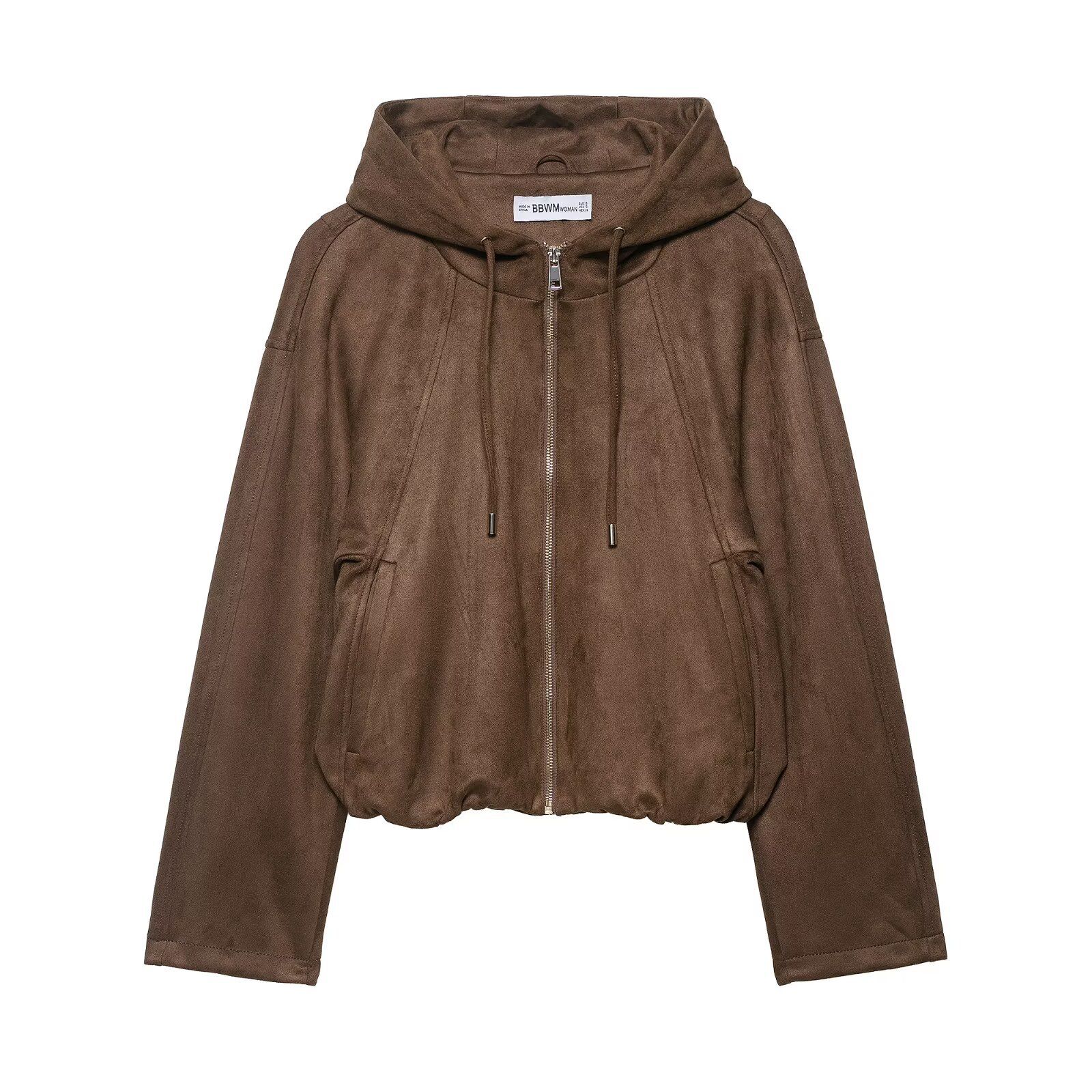 Suede Bomber Jacket Women's Hooded Aviator Jacket KUN-00086