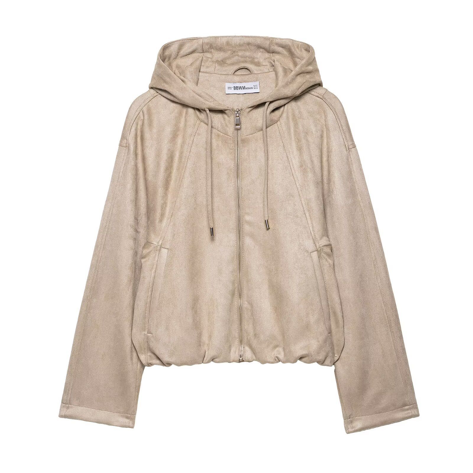 Chaqueta bomber de ante con capucha para mujer, estilo aviador, KUN-00086