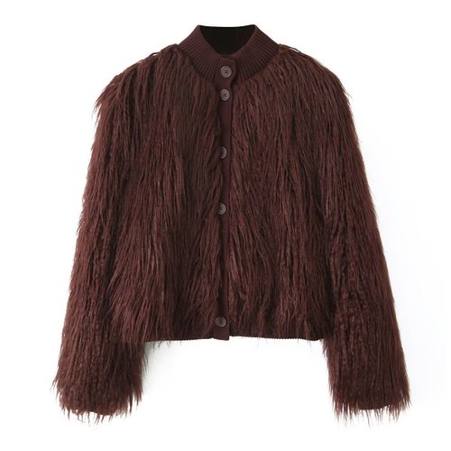 Faux Fur Knit Cardigan - European Style KUN-00055