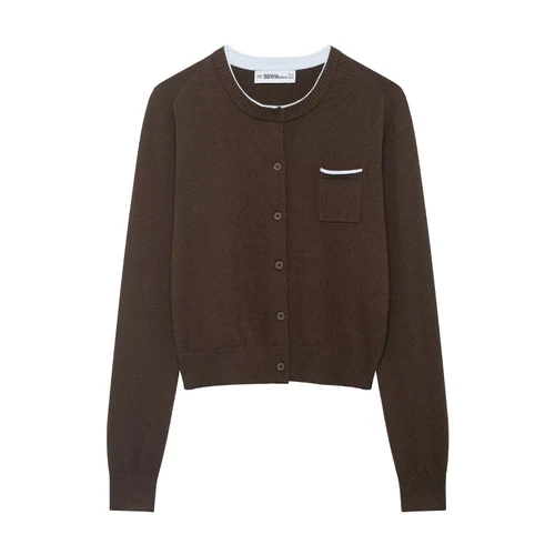 Cárdigan de punto con patchwork - Prenda exterior informal de estilo europeo KUN-00098