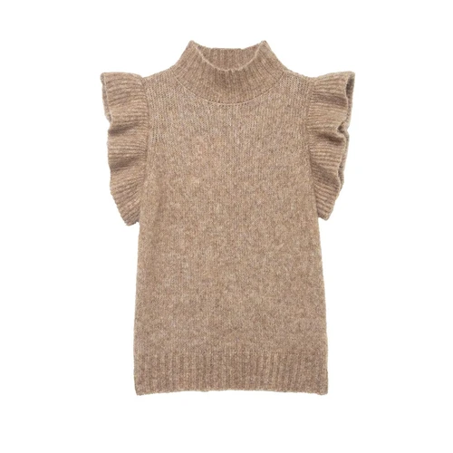 Chaleco de lana sin mangas con capas - Estilo europeo elegante KUN-00114