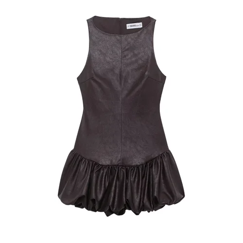 Faux Leather Romper Dress - European Style KUN-00029