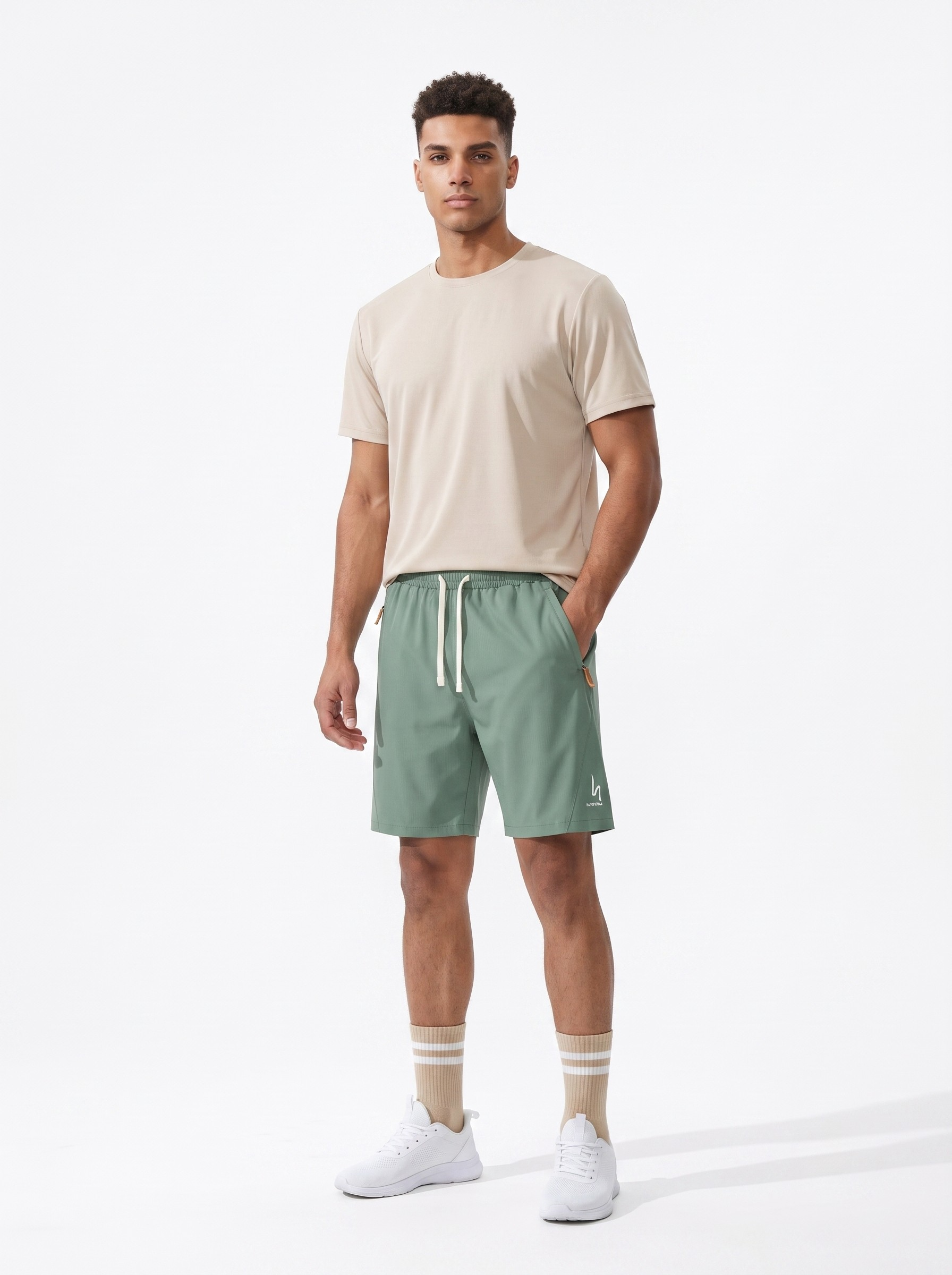 Pantaloncini sportivi da uomo in seta ghiaccio ad asciugatura rapida con tasche con cerniera