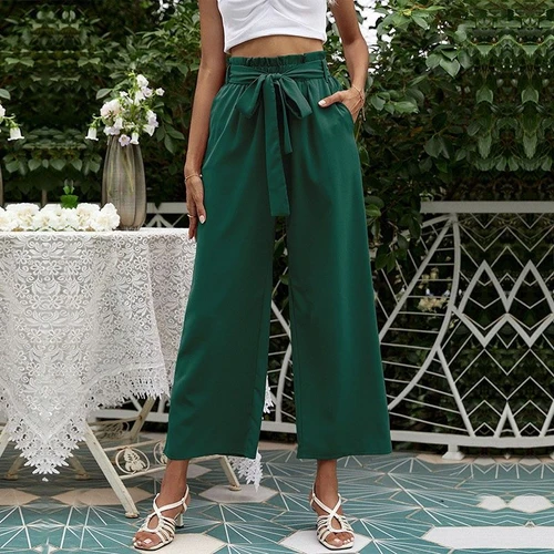 Women's High Waist Paperbag Wide Leg Palazzo Pants