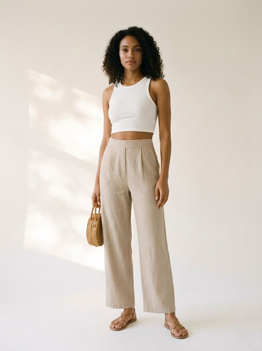 Women's High Waist Wide Leg Linen Blend Pants