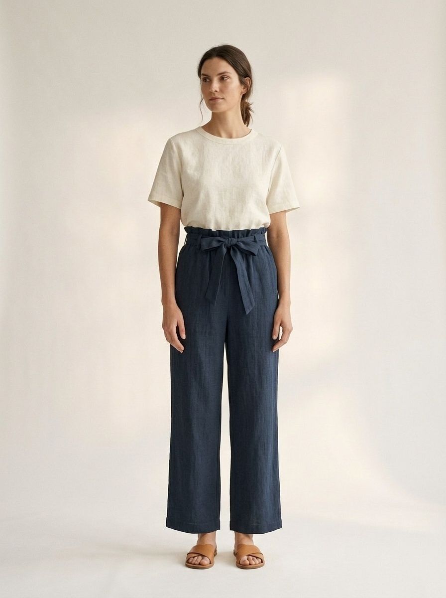 Women's High Waist Wide Leg Palazzo Pants with Tie Belt