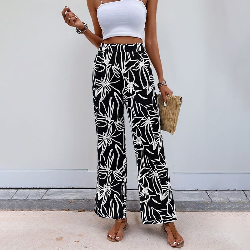 Pantalones palazzo de pierna ancha con estampado floral para mujer