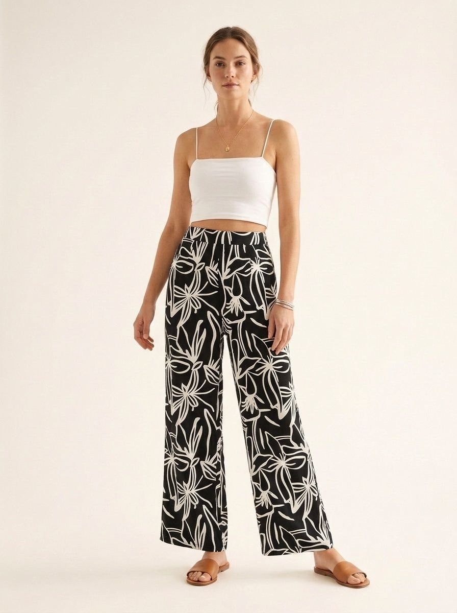 Pantalon palazzo à jambes larges imprimé floral pour femme