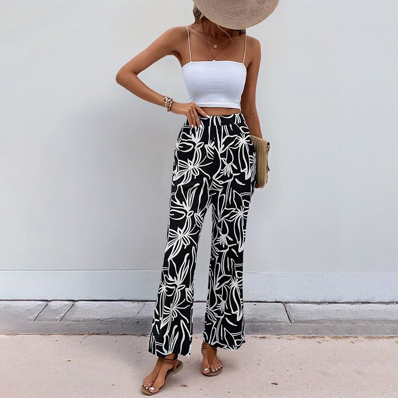 Pantalones palazzo de pierna ancha con estampado floral para mujer