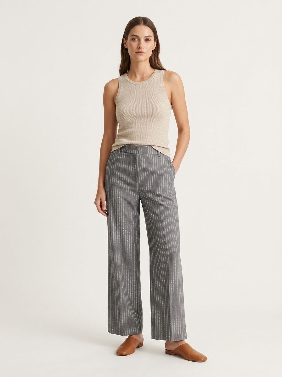 Women's Grey Pinstripe Wide Leg Trousers